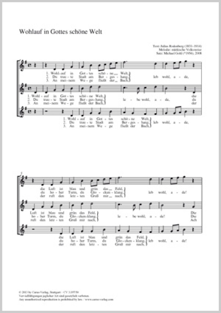 Wohlauf in Gottes schöne Welt